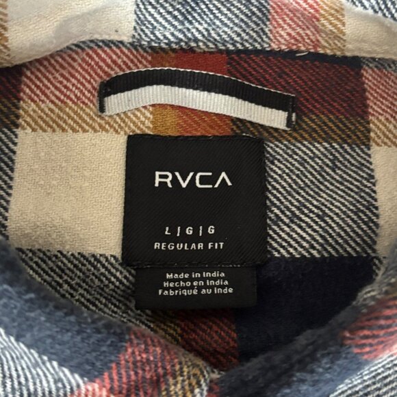 RVCA Telltale Shirt Red Ochre Plaid Long Sleeve Flannel Shirt L Regular Fit - Picture 6 of 8